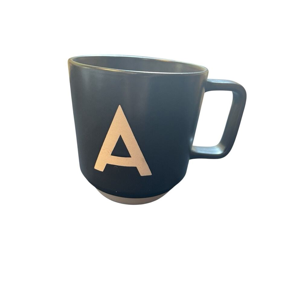 Coffee Mug Cup Project 62 Stoneware Black White Initial Monogram A Letter NEW
